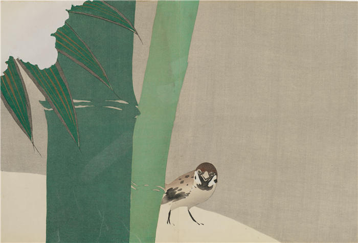 神坂雪佳(Kamisaka Sekka，日本画家)高清作品-《雪中​​的竹子（Secchuchiku）（1909-1910）》