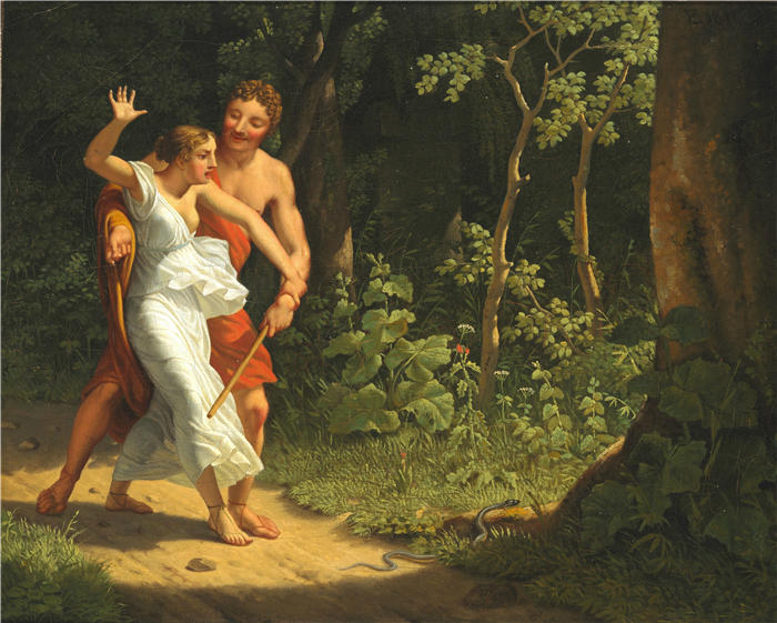 克里斯托弗·威廉·埃克斯伯格（Christoffer Wilhelm Eckersberg，丹麦画家）高清作品-森林中的诱惑场景（1811）