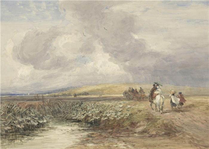大卫·考克斯（David Cox，英国画家）高清作品-《Landschap 遇到了 reizigers (1793 - 1859)》