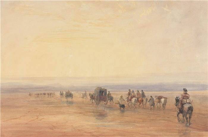 大卫·考克斯（David Cox，英国画家）高清作品-《穿越兰开斯特沙滩（1830 年）》