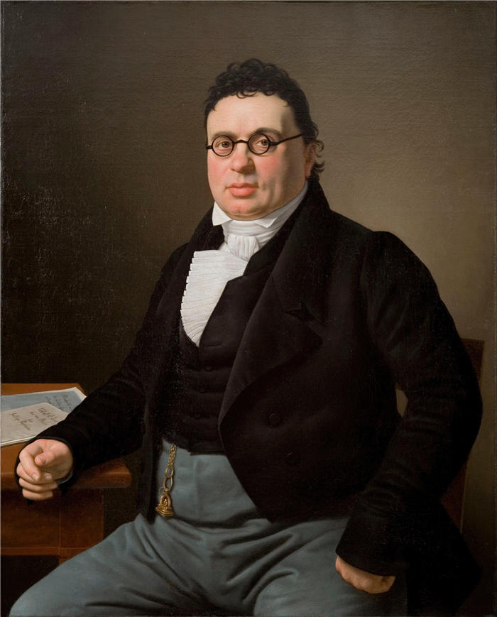 克里斯托弗·威廉·埃克斯伯格（Christoffer Wilhelm Eckersberg，丹麦画家）高清作品-商人约瑟夫·拉斐尔的肖像（1824 年）
