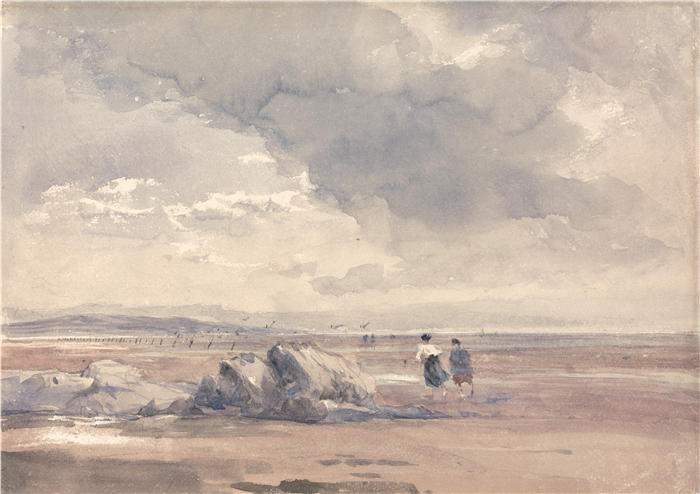 大卫·考克斯（David Cox，英国画家）高清作品-《在兰开斯特沙滩上，退潮（1840 年代）》