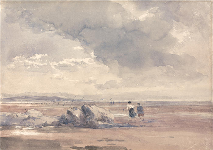大卫·考克斯(David Cox,英国画家)高清作品-《在兰开斯特沙滩上,退潮(1840 年代)》