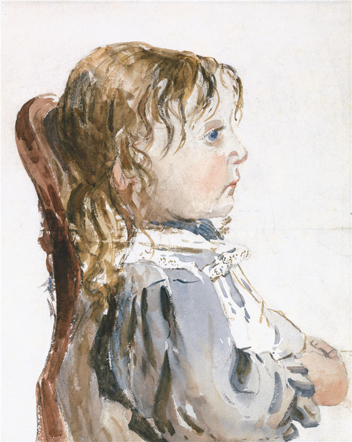 大卫·考克斯（David Cox，英国画家）高清作品-《穿围裙的女孩（1840 年至 1849 年间）》