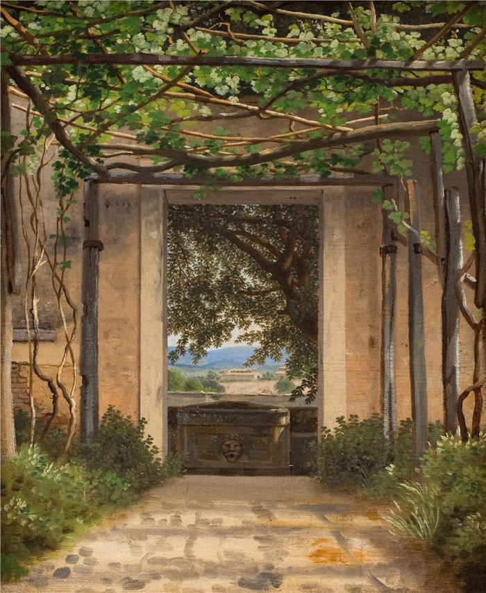 克里斯托弗·威廉·埃克斯伯格（Christoffer Wilhelm Eckersberg，丹麦画家）高清作品-意大利凉棚 (1814 – 1816)