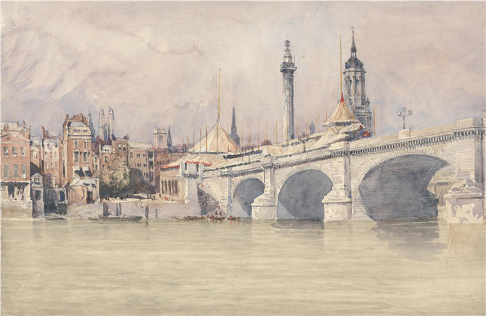 大卫·考克斯（David Cox，英国画家）高清作品-《新伦敦桥的开通（1831 年）》