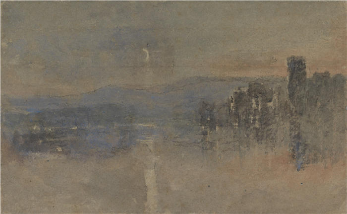 大卫·考克斯（David Cox，英国画家）高清作品-《月光风景（1850 年代）》