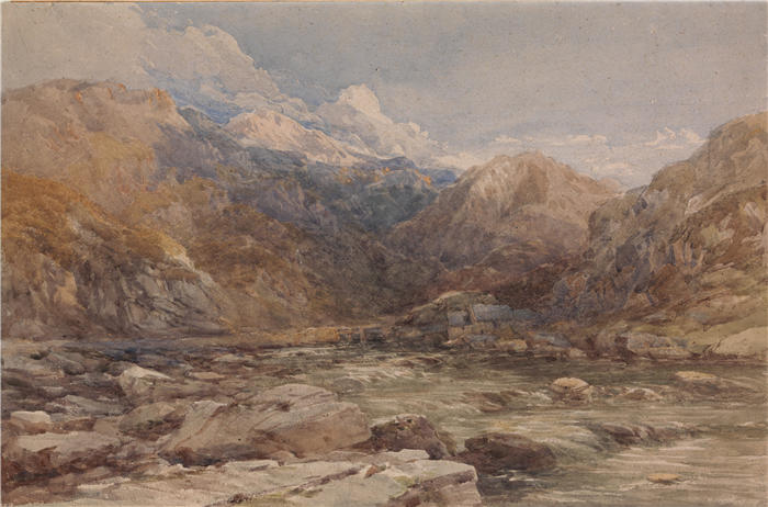 大卫·考克斯（David Cox，英国画家）高清作品-《威尔士的河流景观（约 1850 年）》