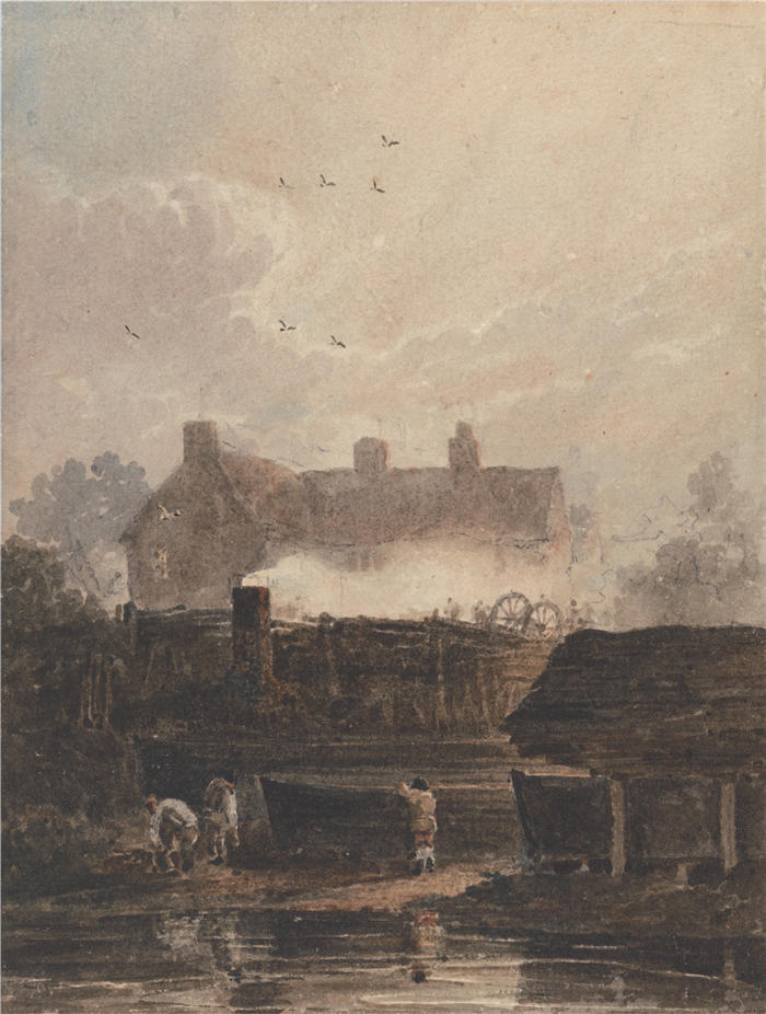大卫·考克斯（David Cox，英国画家）高清作品-《伯明翰造船厂造船厂（1800 年代）》
