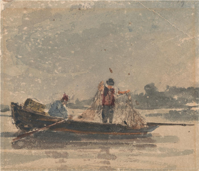 大卫·考克斯（David Cox，英国画家）高清作品-《渔民拉网（约 1820 年）》