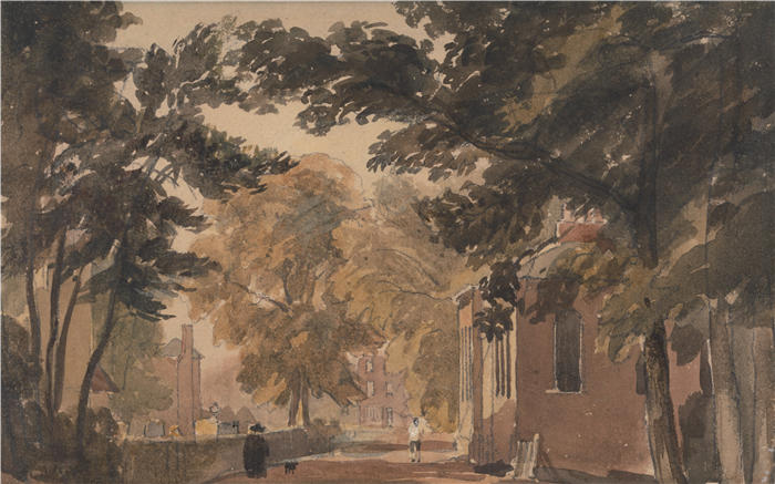 大卫·考克斯（David Cox，英国画家）高清作品-《Harbourne 的一条街（约 1808 年）》