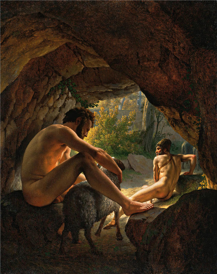 克里斯托弗·威廉·埃克斯伯格（Christoffer Wilhelm Eckersberg，丹麦画家）高清作品-尤利西斯逃离波吕斐摩斯洞穴（1812 年）