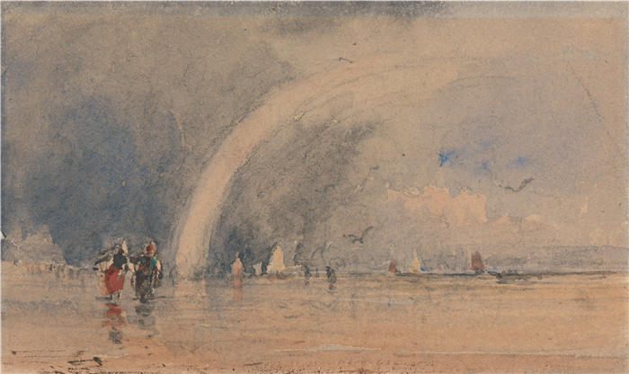 大卫·考克斯(David Cox,英国画家)高清作品-《莫克姆金沙(1830 年代后半期)》