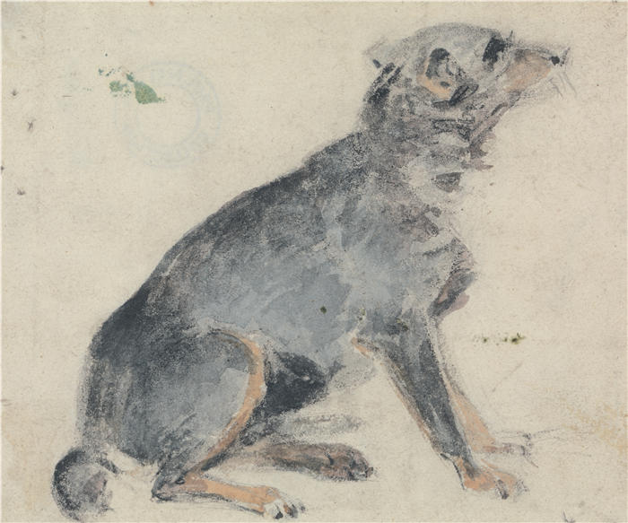大卫·考克斯（David Cox，英国画家）高清作品-《狗研究（1840 年代）》