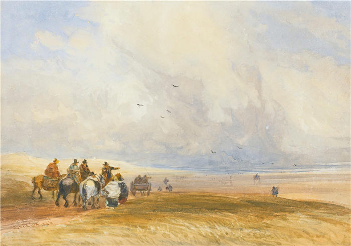 大卫·考克斯(David Cox,英国画家)高清作品-《坎布里亚郡阿尔弗斯通沙滩 (1836)》