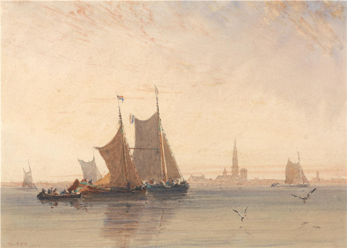 大卫·考克斯（David Cox，英国画家）高清作品-《安特卫普，早晨（1832 年）》