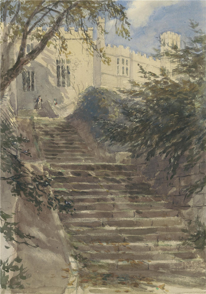 大卫·考克斯（David Cox，英国画家）高清作品-《花园楼梯（1831 - 1859 年）》