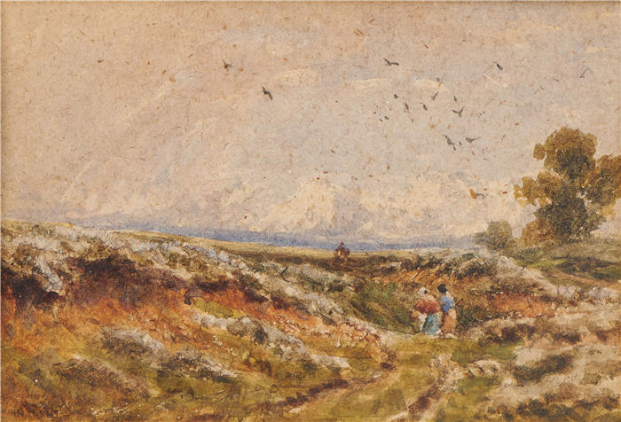 大卫·考克斯（David Cox，英国画家）高清作品-《希思场景（1875-1880）》