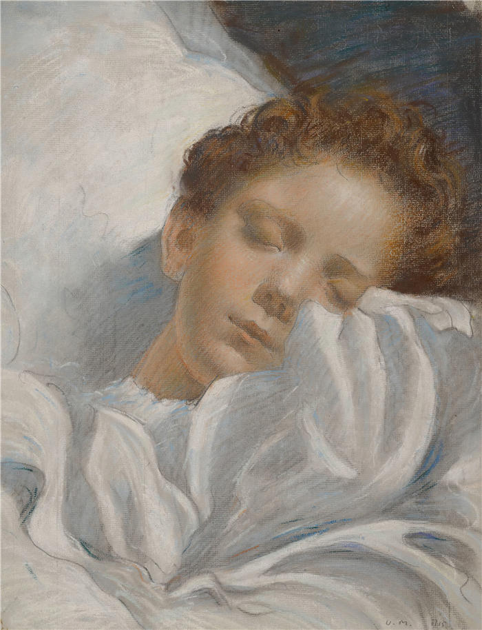 卢克-奥利维尔·默森（Luc-Olivier Merson，法国画家 ）高清作品-《一个熟睡的孩子的研究（1915）》