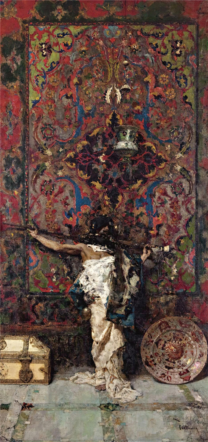 马里亚诺·福图尼·马萨尔（Mariano Fortuny Marsal，西班牙画家）高清作品-《挂毯前的阿拉伯人（挂毯前的阿拉伯人）》
