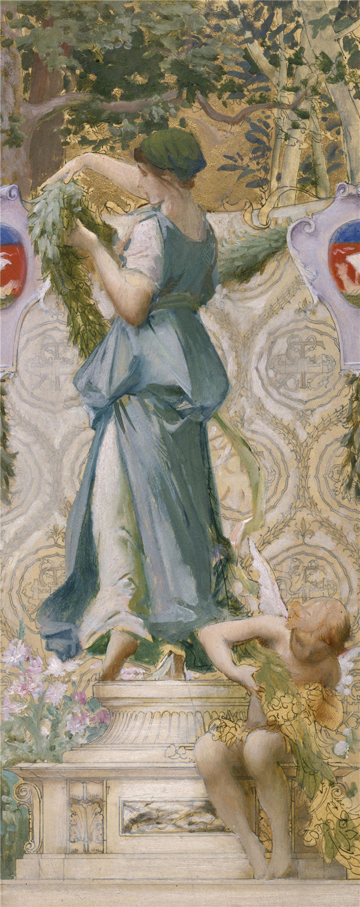 卢克-奥利维尔·默森（Luc-Olivier Merson，法国画家 ）高清作品-《花（花环）（1889）》