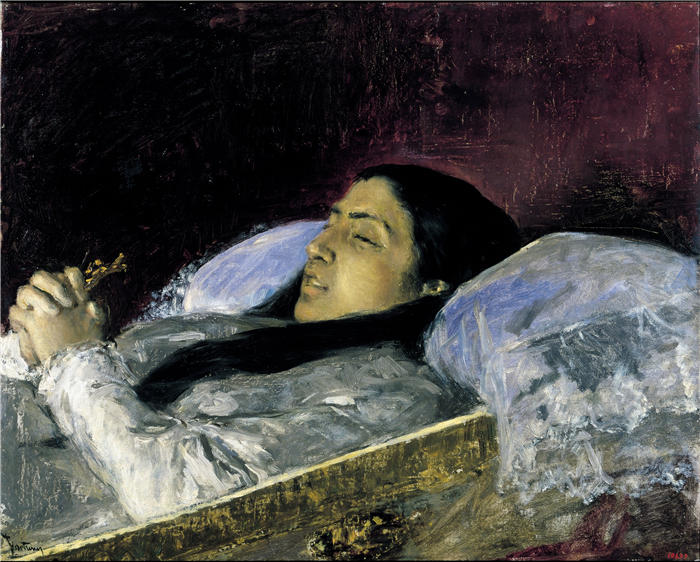 马里亚诺·福图尼·马萨尔（Mariano Fortuny Marsal，西班牙画家）高清作品-《德尔卡斯蒂略小姐临终前 (1871)》