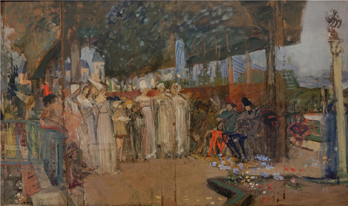 卢克-奥利维尔·默森（Luc-Olivier Merson，法国画家 ）高清作品-《中世纪的音乐（1896-1898）》