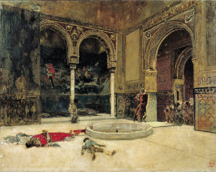 马里亚诺·福图尼·马萨尔(Mariano Fortuny Marsal,西班牙画家)高清作品-《Abencerrajes 的屠 杀(约 1870 年)》