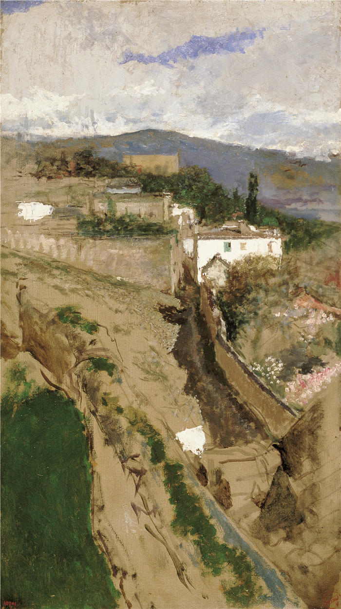 马里亚诺·福图尼·马萨尔（Mariano Fortuny Marsal，西班牙画家）高清作品-《格拉纳达风景（约 1871 年）》