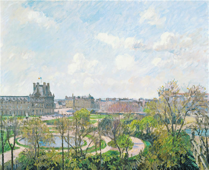 卡米尔·毕沙罗（Camille Pissarro，法国画家）高清作品-《杜伊勒里花园和植物馆》