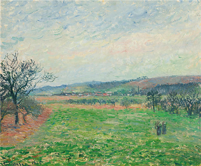 卡米尔·毕沙罗(Camille Pissarro,法国画家)高清作品-《Les Coteaux De Gisors,灰临时 (1885)》
