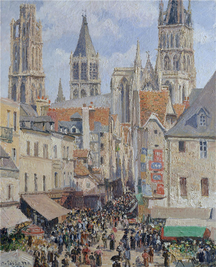 卡米尔·毕沙罗（Camille Pissarro，法国画家）高清作品-《Rue de l'Épicerie，鲁昂（阳光的影响）（1898 年）》