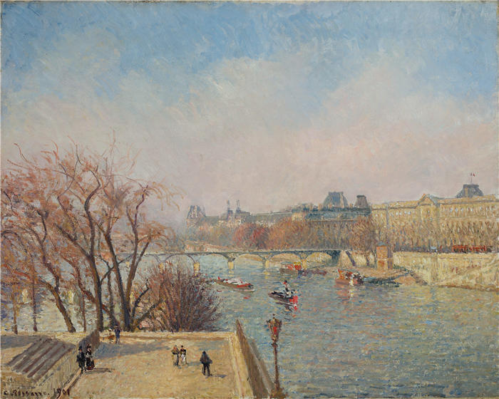 卡米尔·毕沙罗（Camille Pissarro，法国画家）高清作品-《卢浮宫，早晨，阳光 (1901)》