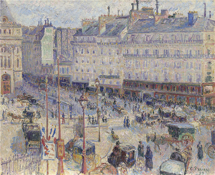 卡米尔·毕沙罗（Camille Pissarro，法国画家）高清作品-《巴黎阿弗尔广场（1893 年）》