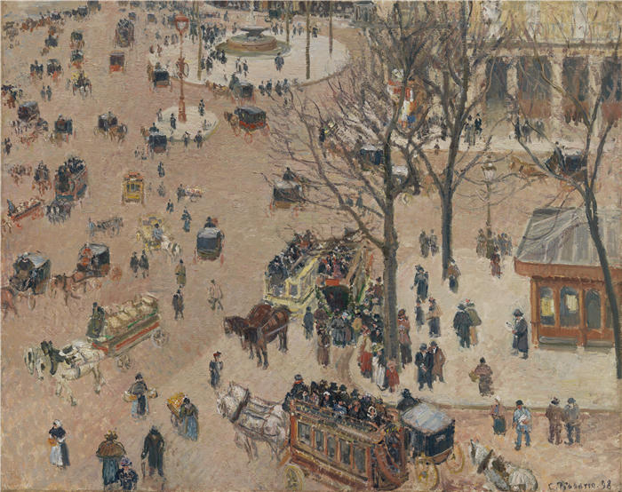 卡米尔·毕沙罗(Camille Pissarro,法国画家)高清作品-《法国剧院广场(1898年)》