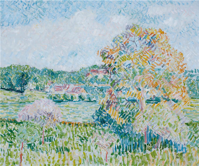 卡米尔·毕沙罗(Camille Pissarro,法国画家)高清作品-《埃拉尼的大核桃树,秋天(约1890年)》