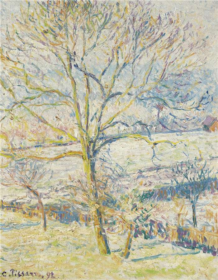 卡米尔·毕沙罗(Camille Pissarro,法国画家)高清作品-《大胡桃木-白枫果冻(1892)》