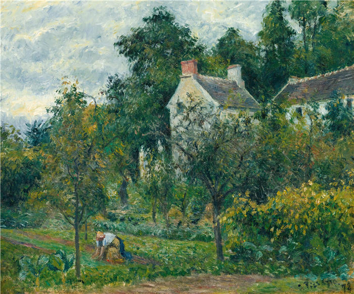 卡米尔·毕沙罗(Camille Pissarro,法国画家)高清作品-《La Maison Rondest Et Son Jardin À L'hermitage,蓬图瓦兹(1878 年)》