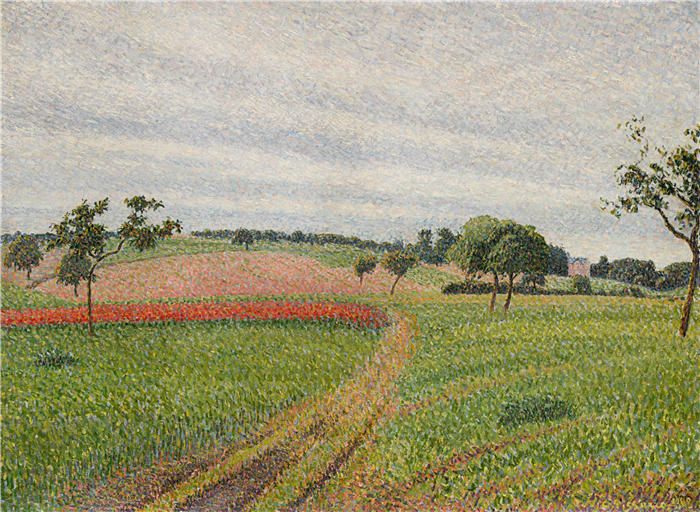 卡米尔·毕沙罗(Camille Pissarro,法国画家)高清作品-《蒂尔斯维尔山坡,灰色天气(1888年)》