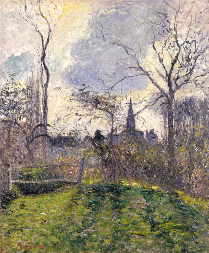 卡米尔·毕沙罗(Camille Pissarro,法国画家)高清作品-《巴辛库尔钟楼(1885 年)》