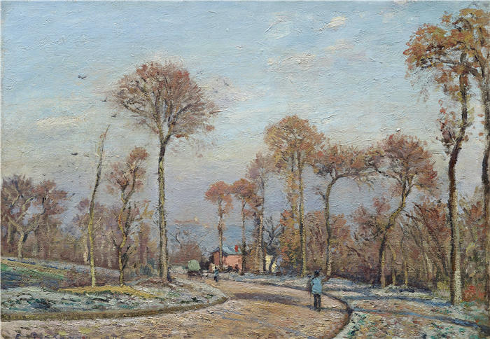 卡米尔·毕沙罗（Camille Pissarro，法国画家）高清作品-《凡尔赛之路，Louveciennes，Morning Frost（1871 年）》