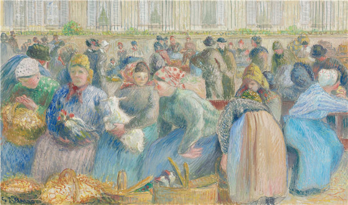 卡米尔·毕沙罗（Camille Pissarro，法国画家）高清作品-《鸡蛋市场（Circa 1884）》