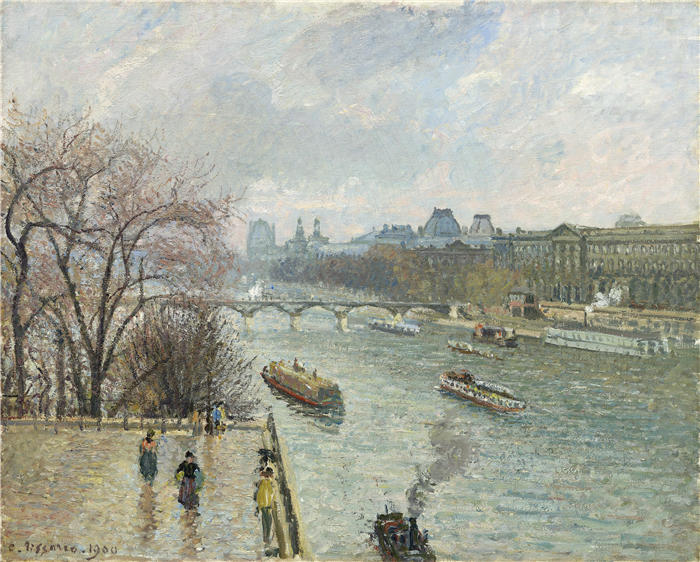 卡米尔·毕沙罗（Camille Pissarro，法国画家）高清作品-《卢浮宫，下午雨天（1900）》