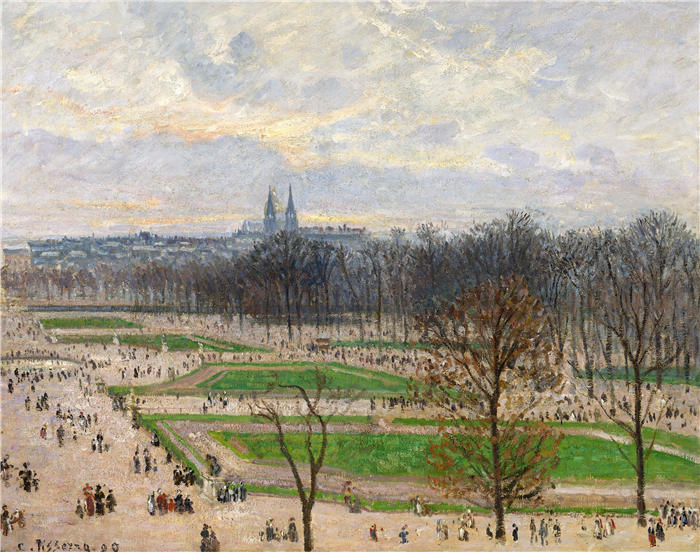 卡米尔·毕沙罗(Camille Pissarro,法国画家)高清作品-《冬日下午的杜乐丽花园(1899 年)》