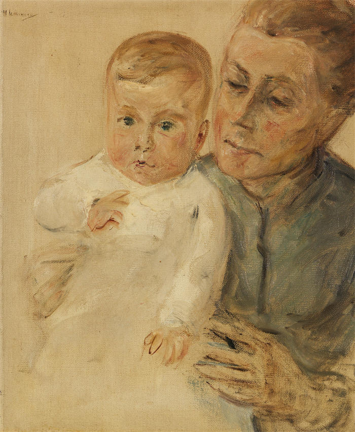 马克斯·利伯曼（Max Liebermann，德国画家）高清作品下载-《保姆怀里的孙女玛丽亚 (1916)》