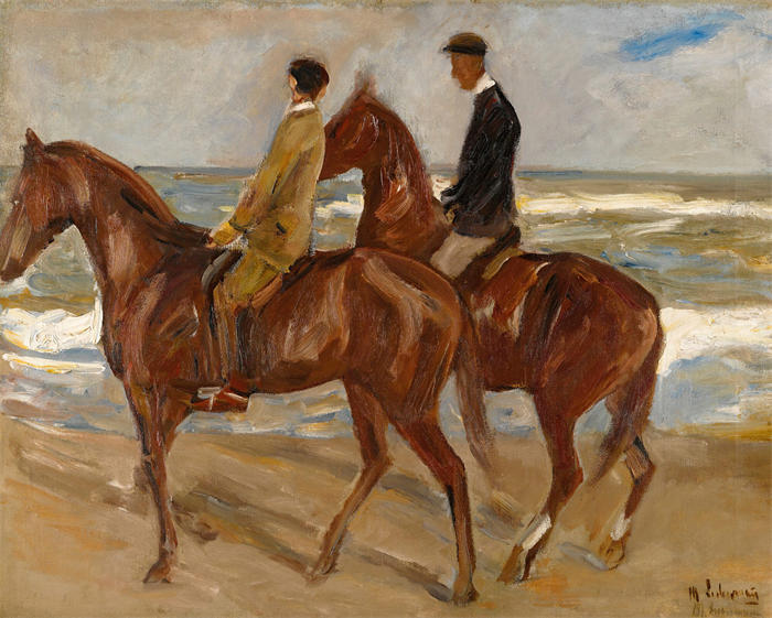 马克斯·利伯曼（Max Liebermann，德国画家）高清作品下载-《海滩上的两个骑手》