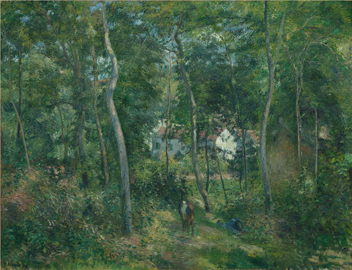 卡米尔·毕沙罗(Camille Pissarro,法国画家)高清作品-《蓬图瓦兹 L'Hermitage 附近的树林边缘(1879 年)》