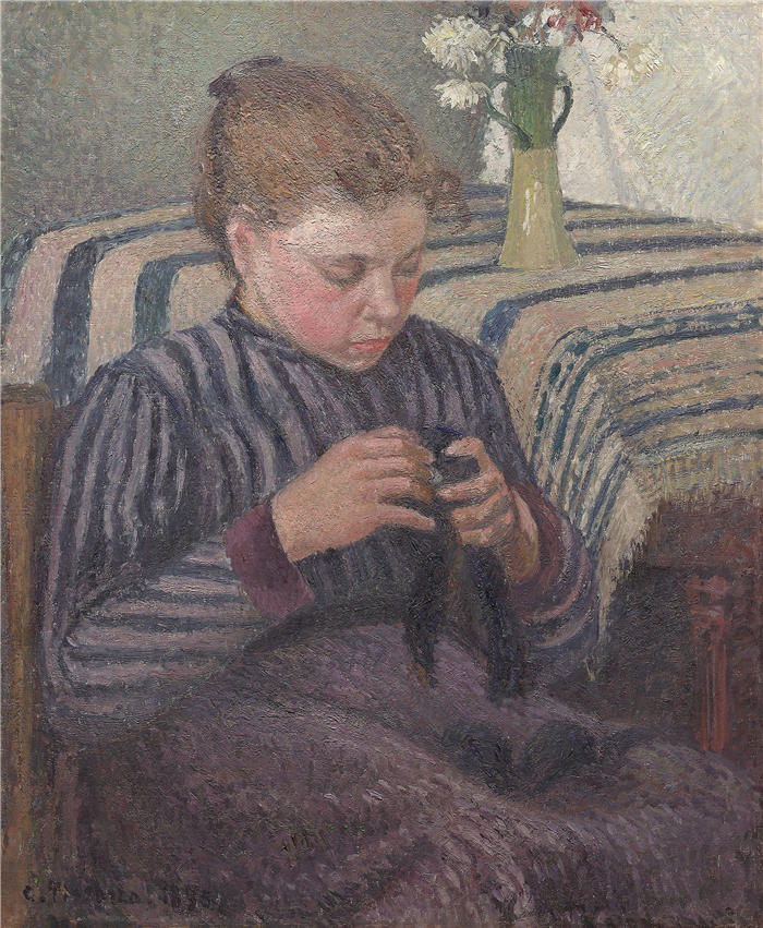卡米尔·毕沙罗(Camille Pissarro,法国画家)高清作品-《女人修补 (1895)》