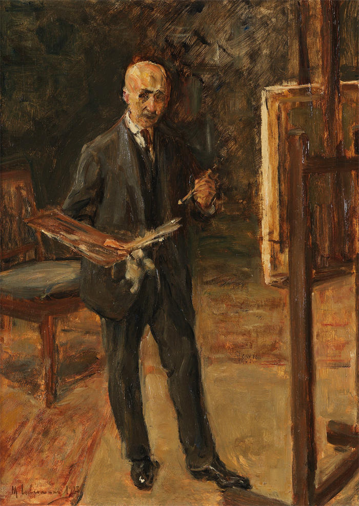 马克斯·利伯曼（Max Liebermann，德国画家）高清作品下载-《画架前西服自画像，全身像（1923年）》