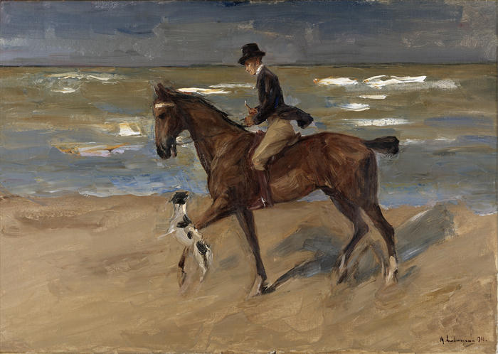 马克斯·利伯曼（Max Liebermann，德国画家）高清作品下载-《海滩上的骑士 (1911)》